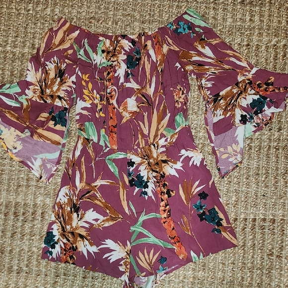 Tropical Floral Off-Shoulder Romper - Picture 1 of 3